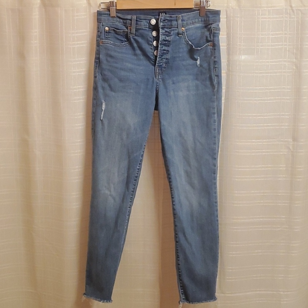 Gap Button-fly Womens Size 29 Size 8 Blue True Skinny Jeans Rips Ripped Distress